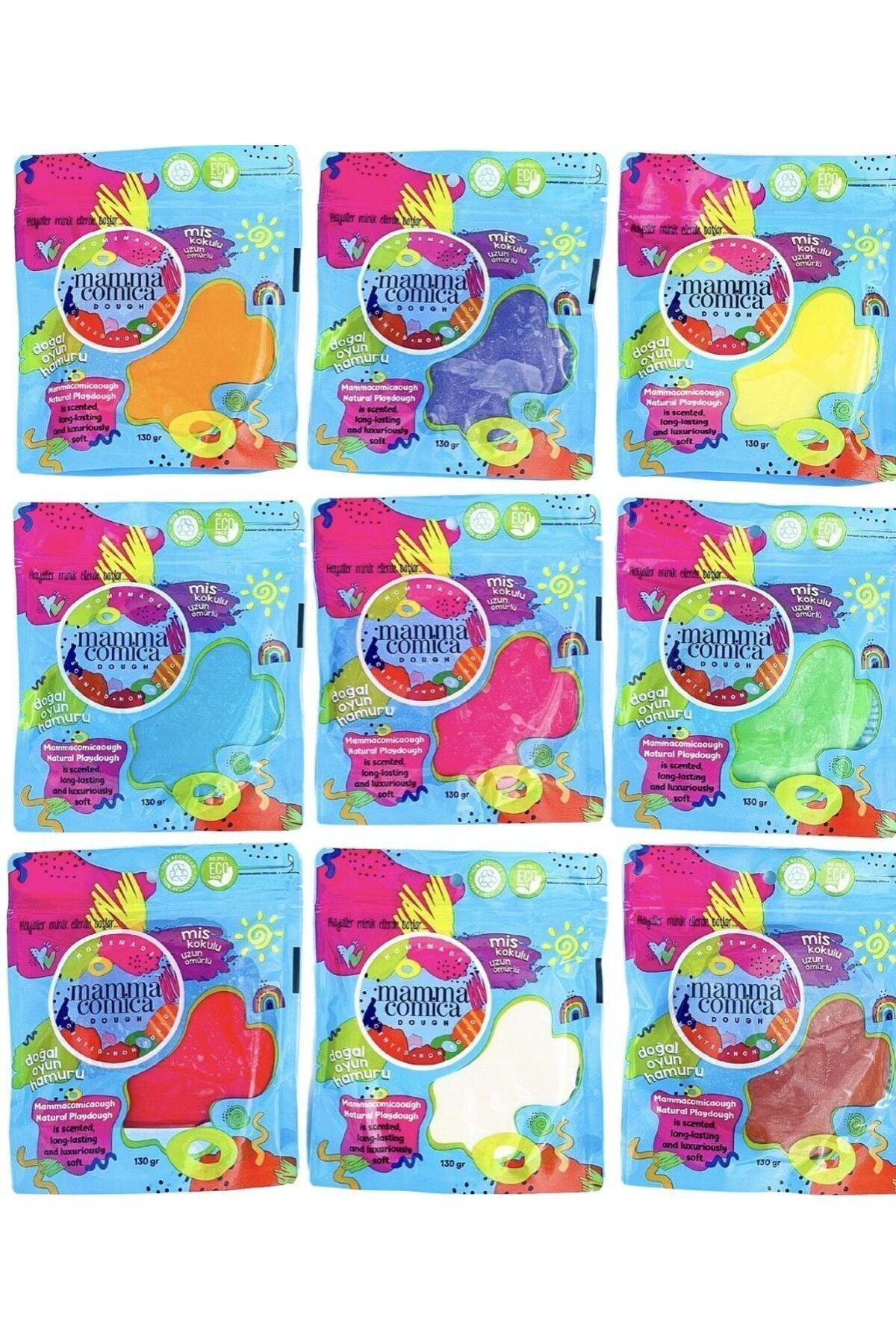 Mammacomica Dough 9'lu Doğal Oyun Hamuru - Refill Paket 9x130gr