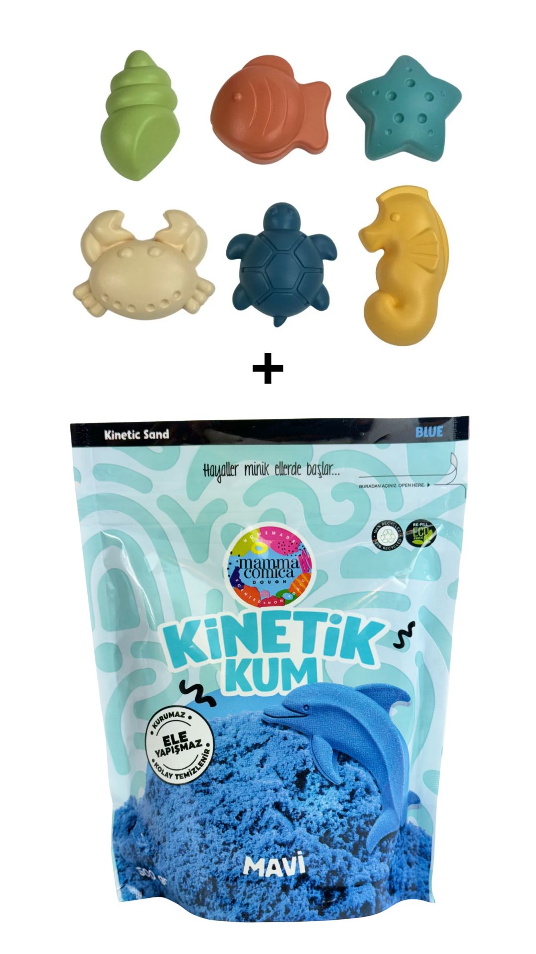 Mammacomica Dough 500gr Kinetik kum + Deniz Canlıları Seti