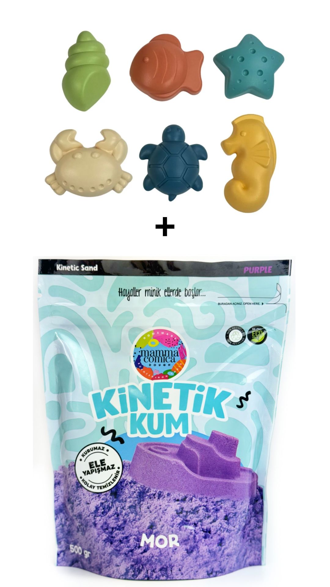 Mammacomica Dough 500gr Kinetik kum + Deniz Canlıları Seti