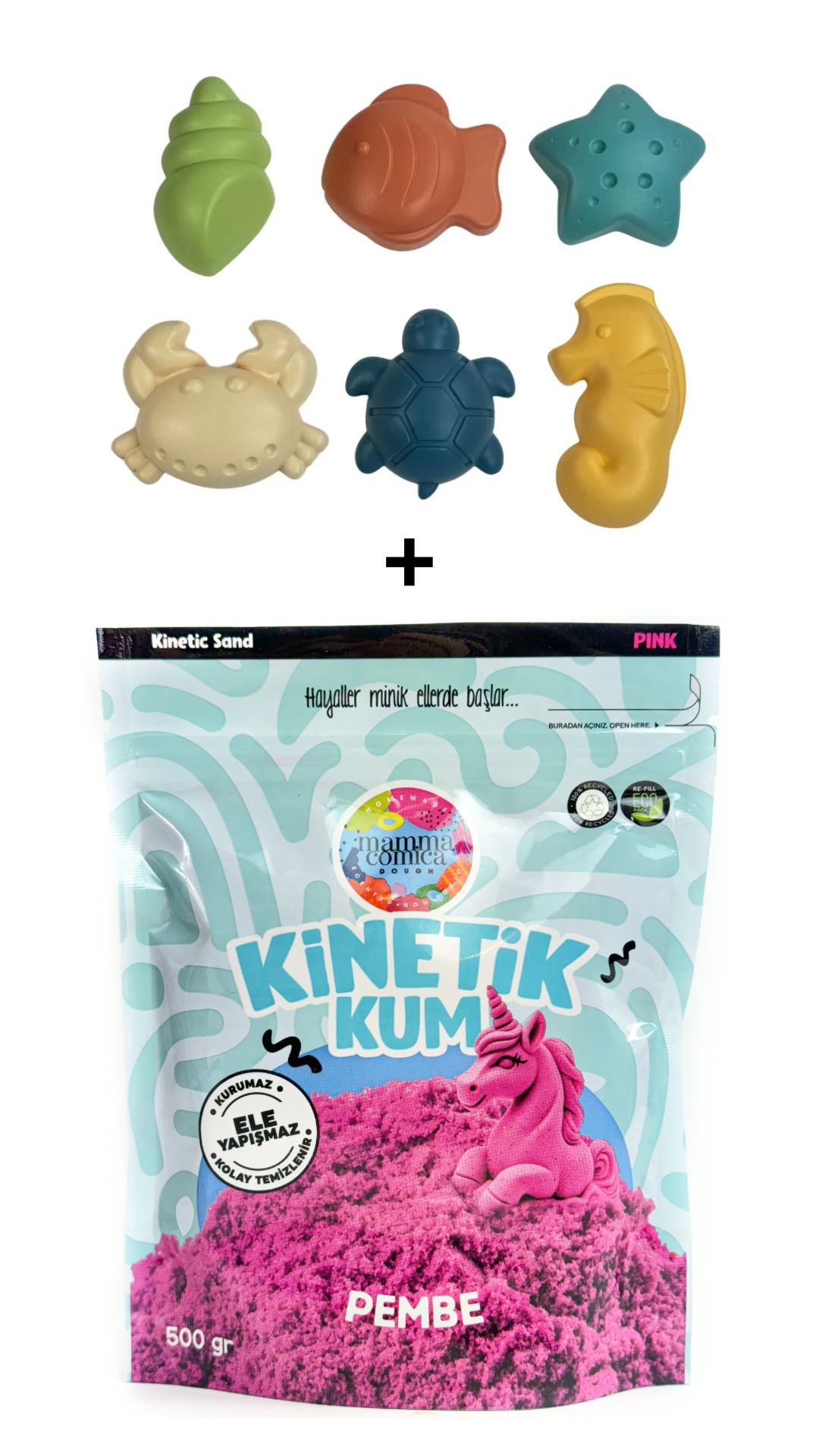 Mammacomica Dough 500gr Kinetik kum + Deniz Canlıları Seti