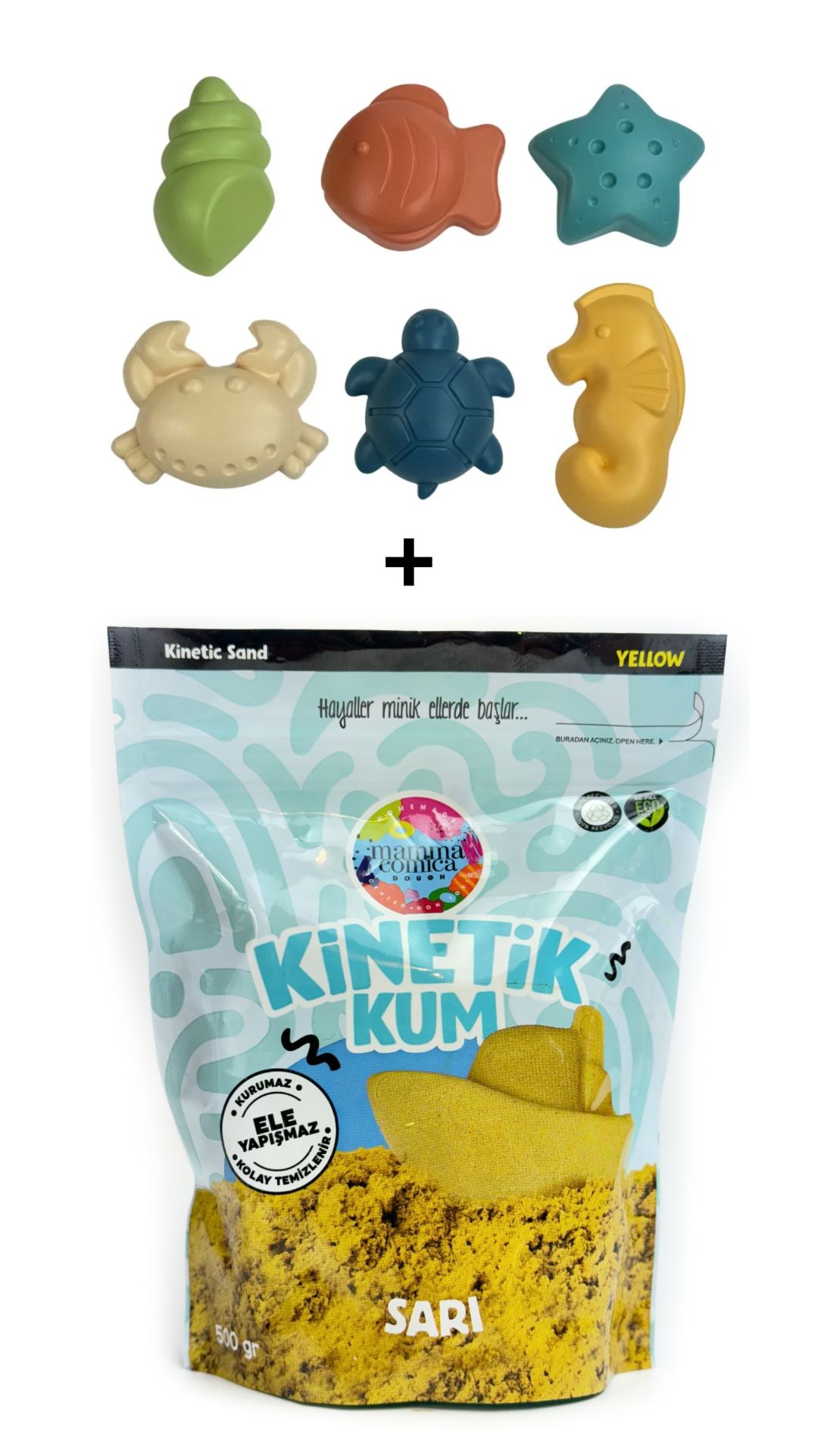 Mammacomica Dough 500gr Kinetik kum + Deniz Canlıları Seti