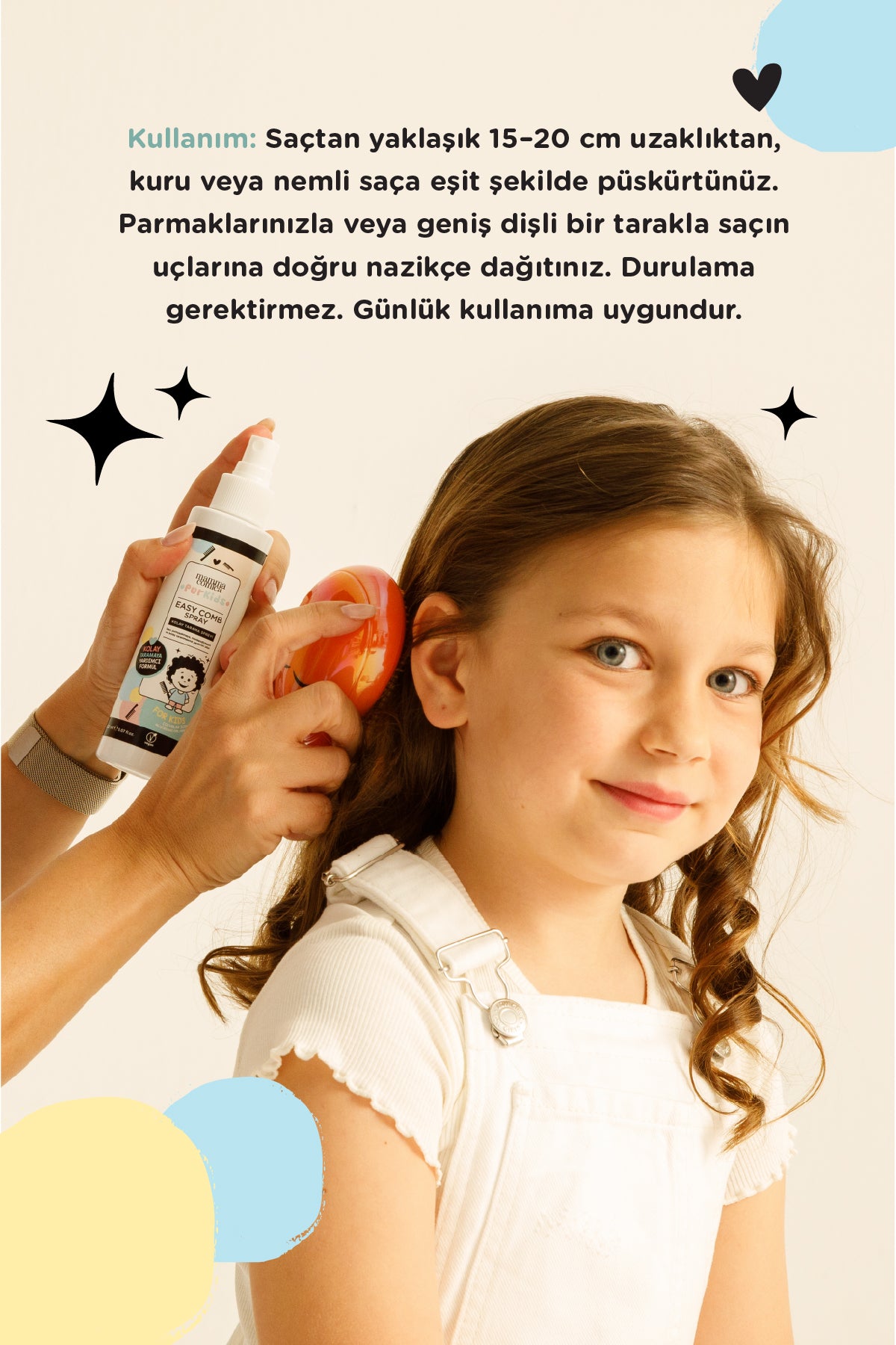 PurKids Bebek Çocuk Kolay Saç Tarama Spreyi 150 ml- Pudra Kokulu Elektriklenme ve Isı Korumalı
